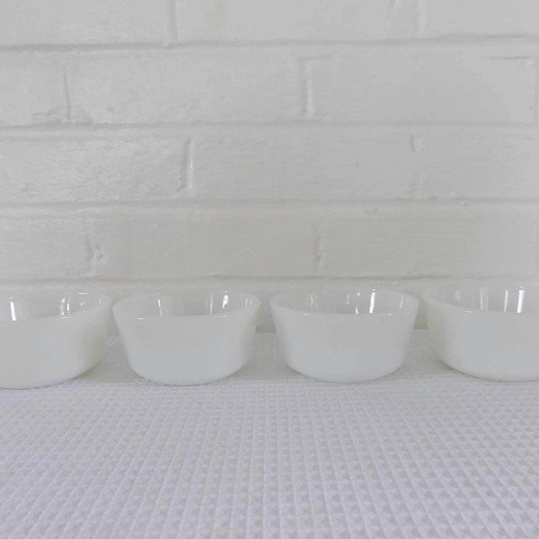 Small White Milk Glass, Ramekins, Bowls, Custard Cups  - Anchor Hocking - #434 - Set of Four - Vintage Bakeware - Made in USA