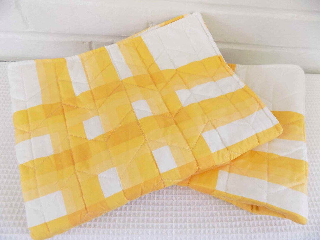 White and Yellow Plaid Pillow Shams Standard Size Vintage Etsy