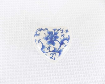 Blue Floral heart Trinket, Ring, Jewelry Box - Vintage - Ceramic - Valentine's Day