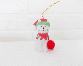 Porcelain Cat Bell Ornament - Jolly Jingles - Christmas Holiday Home Decoration, Tree ornament - Vintage