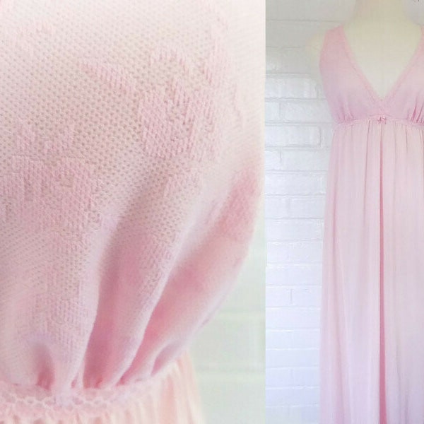 Long Pink Nightgown - Vanity Fair - Size Small - Lace - Vintage - Night Wear