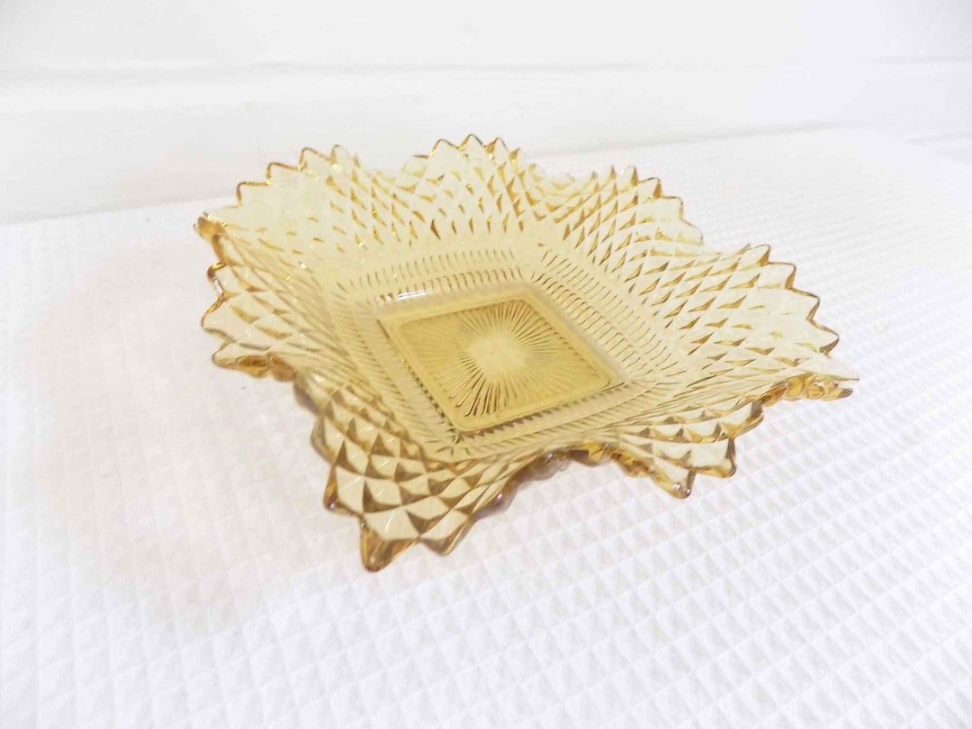 Golden Ruffled Edge, Fluted Glass Candy, Trinket Dish Vintage Home