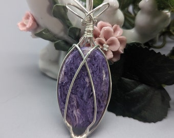 Charoite Pendant: Silver Filled Wire Wrapped Elvish Jewelry