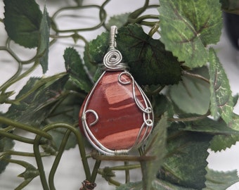 Jasper Pendant: Silver Plated Wire Wrapped Crystal, 18&quot; Chain