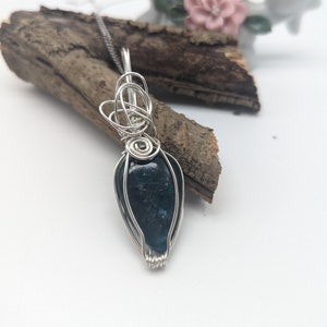 Apatite Teardrop Necklace: Wire Wrapped Silver Chain Jewelry