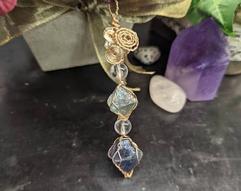 Raw Fluorite Crystal Necklace: Gold Wire Wrapped Jewelry