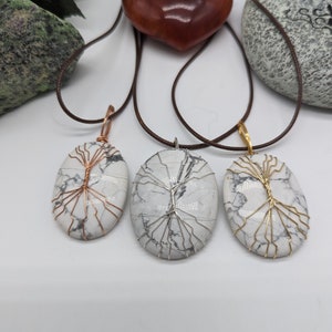 Howlite Tree of Life Pendant: Wire Wrapped Crystal Necklace