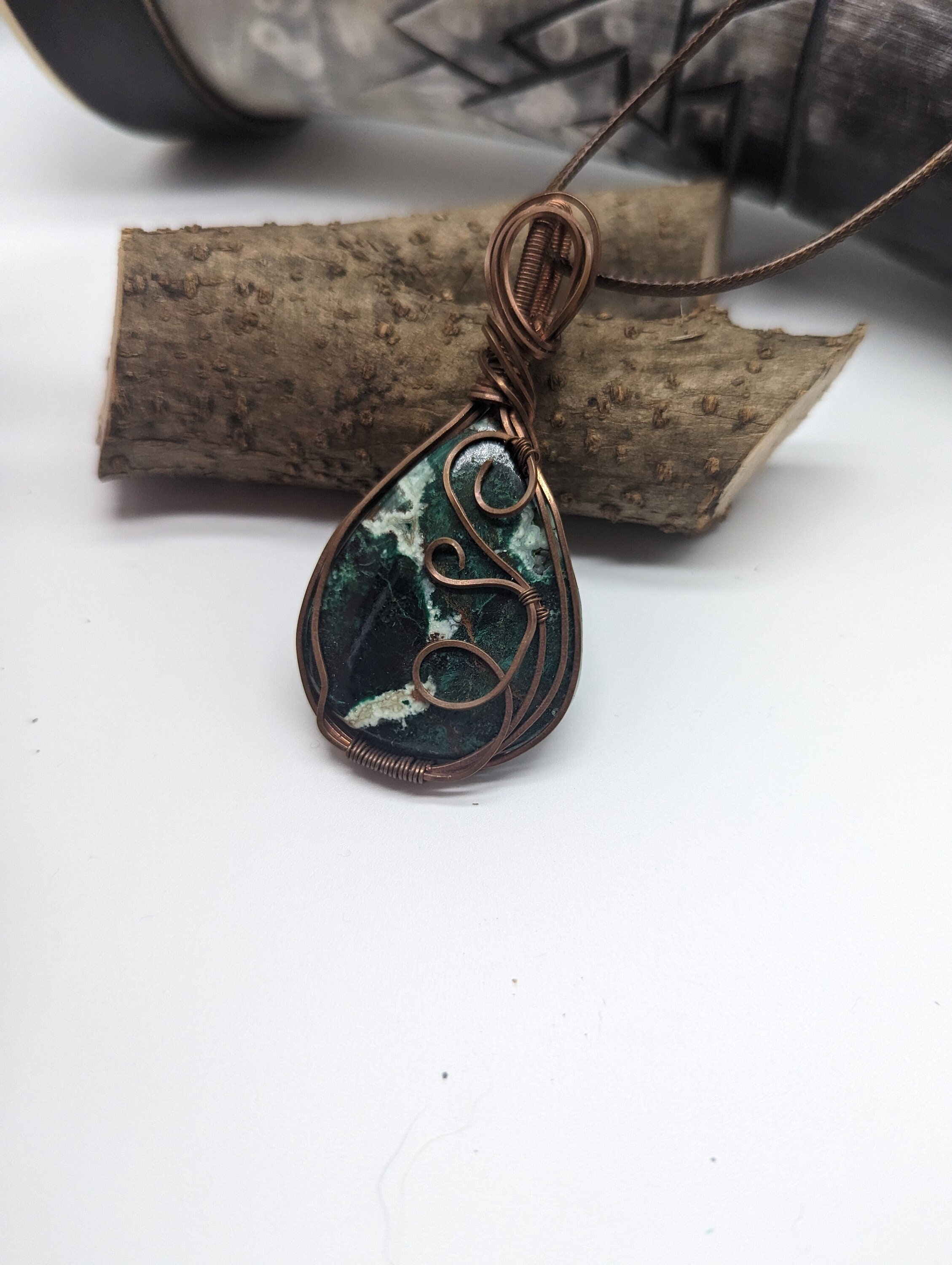 Chrysocolla Druzy Pendant: Wire Wrapped Copper Crystal Jewelry