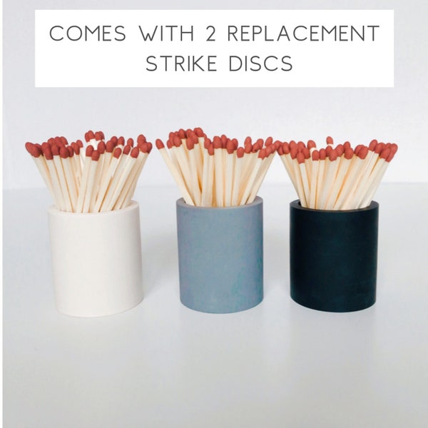 Match holder with strike patch | 9 colours | Jesmonite Concrete | safety long matches | Match pot | Matchstick holder | fire starter