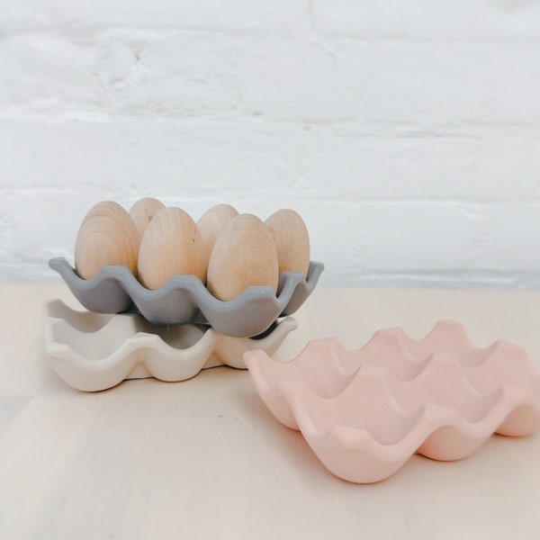 Plateau à oeufs en béton | Rangement de cuisine en jesmonite | accessoires de cuisine | Décoration moderne | Caisse à oeufs | Porte-oeufs | Cadeau de Pâques