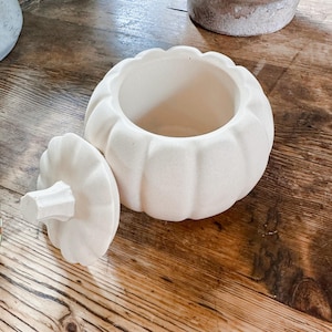 Vaso per zucca con coperchio / Cemento Jesmonite / Accessori autunnali / Decorazioni autunnali / Dipingi la tua zucca / Ceramica / Pietra / Cemento / Halloween