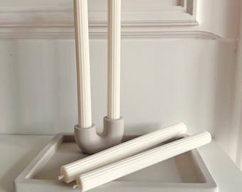 Ribbed Pillar Candle | Ribbed Dinner Candle | Ribbed Soy Candle | Tall Candle | Aesthetic Candle | Straight Candle | Line Ivory Candle