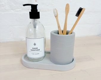 Concrete tooth brush holder | bathroom tray | Soap dispenser | concrete pen pot | makeup brush holder | bathroom set | jesmonite