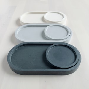 Concrete Oval tray and round dish set | 7 colours | Jesmonite pill shape tray | Rounded display tray | trinket tray dish | Jewellery tray