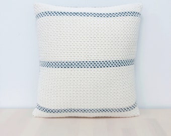 Cream with Grey Stripe Crochet Cushion Cover