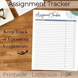 Printable Assignment Tracker, Homework Tracker,Assignment Planner, Homework Planner. School Assignment Tracker, Class Assignment Tracker,