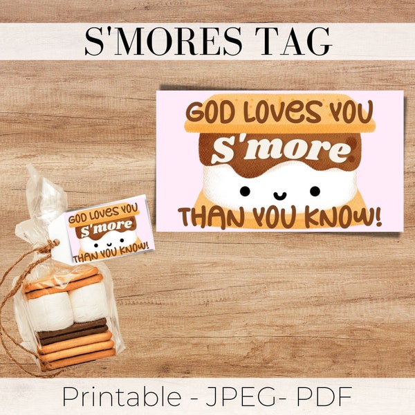 S'mores tag, s'mores gift tag, Valentine Tag, Valentine's Day Tag, Sunday school tag, Christian Tag, Snack Tag, Treat Tag, Smores mix tag