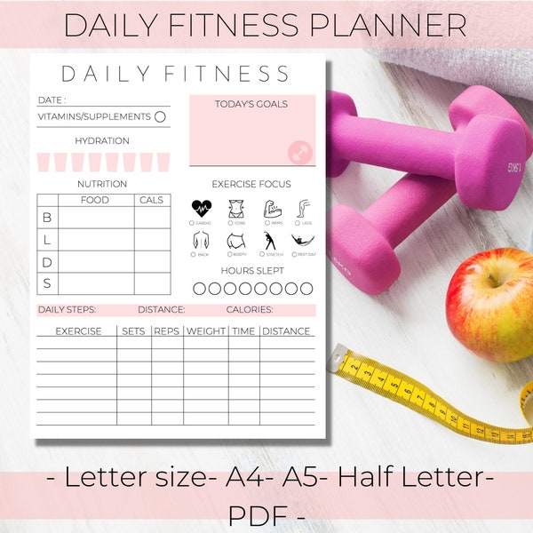 Daily Fitness Planner, Daily Wellness Planner, Daily Workout Planner, Daily Workout Tracker, Daily Fitness, Fitness Journal,Daily Planner