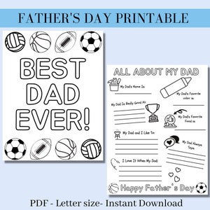 Cuestionario todo sobre papá, Página para colorear del Día del Padre, Carta del Día del Padre, Regalo del Día del Padre, Imprimible del Día del Padre, Actividad infantil para papá,
