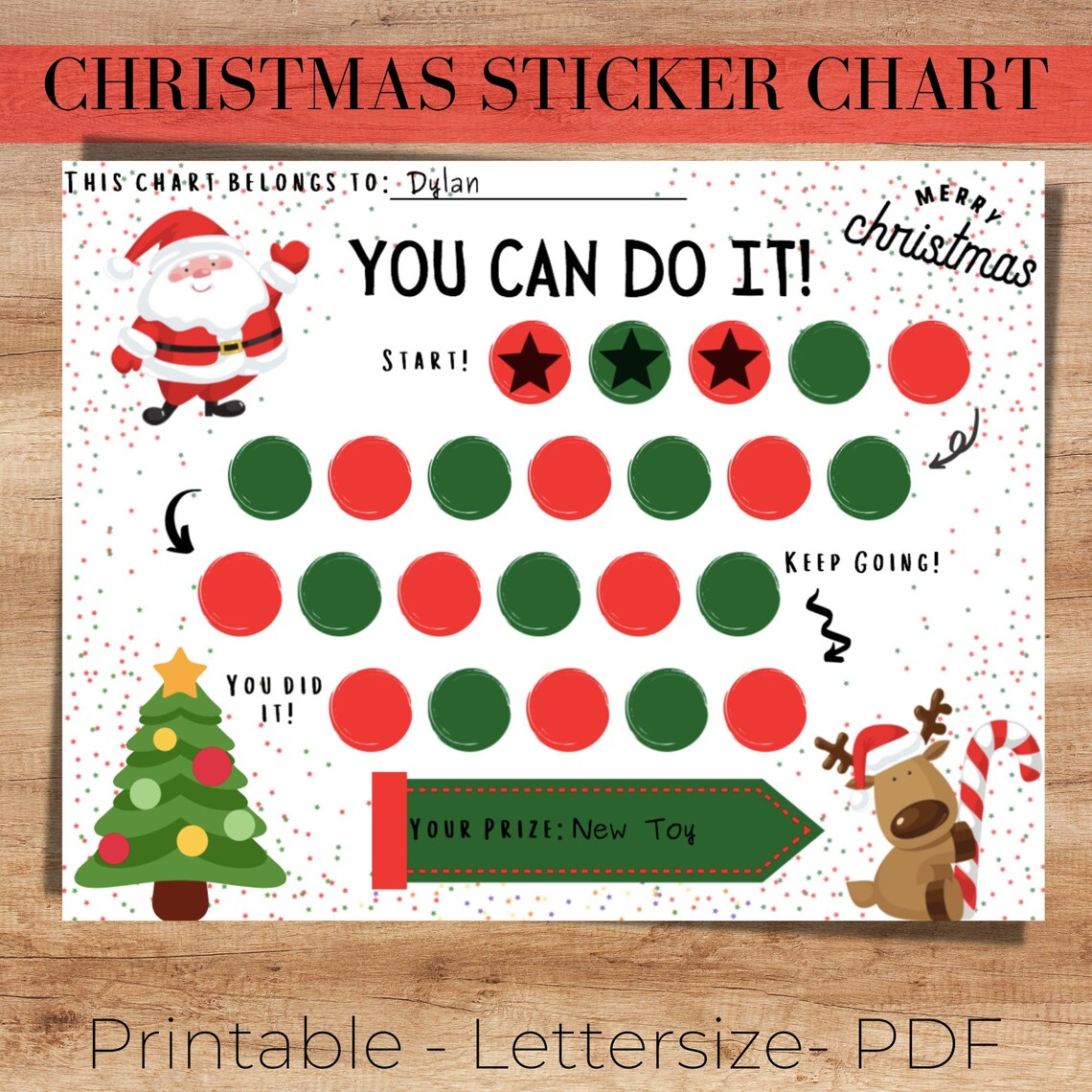 Christmas Sticker Reward Chart Santa Sticker Chart Girl - Etsy