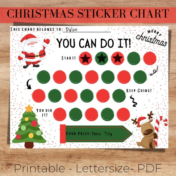 Christmas Sticker Reward Chart Santa Sticker Chart Girl | Etsy
