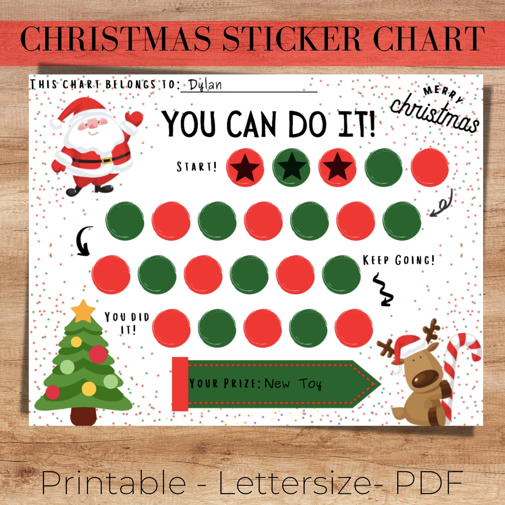 christmas sticker reward chart, santa sticker chart, girl reward