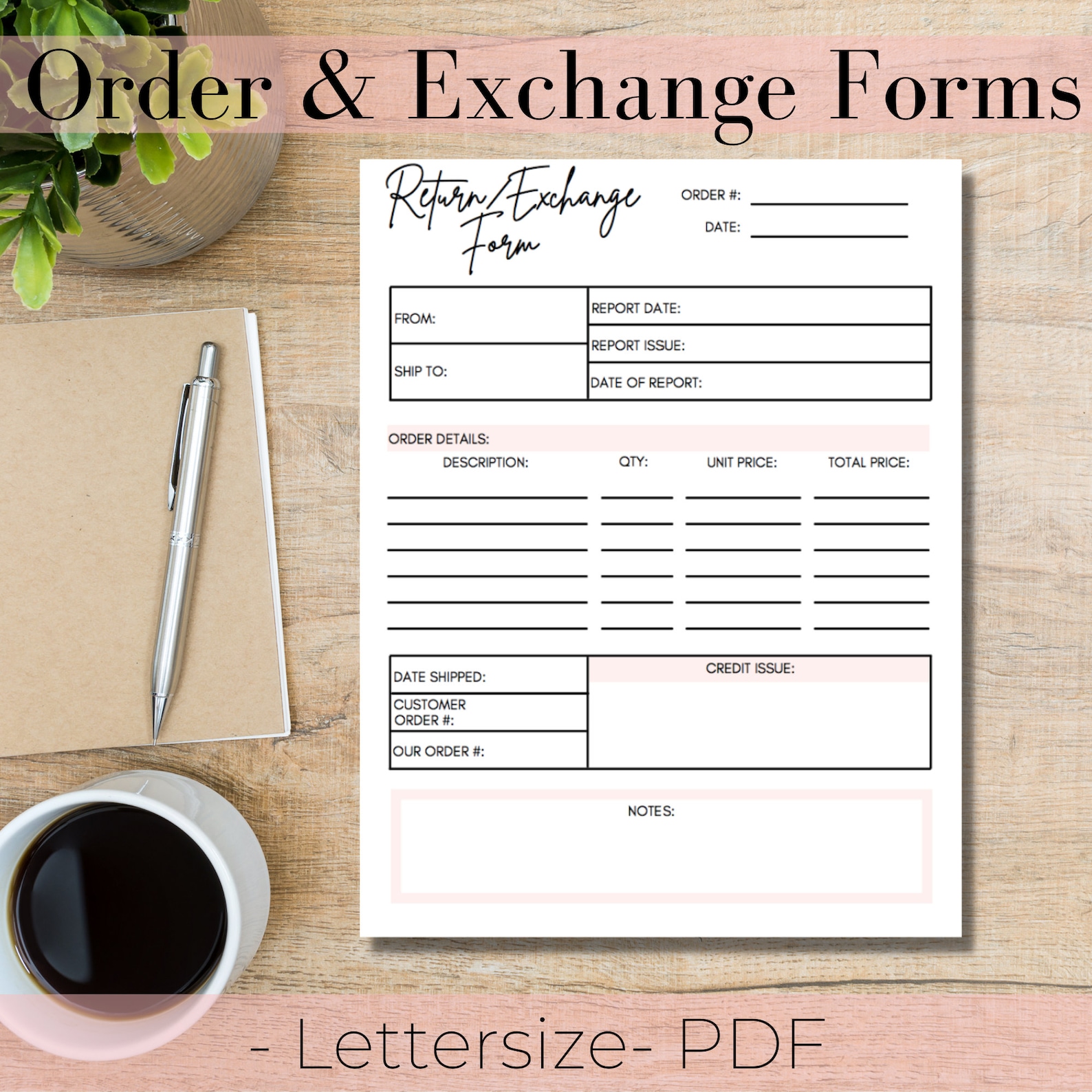 Order Form Exchange Form Order Tracker Small Business Etsy