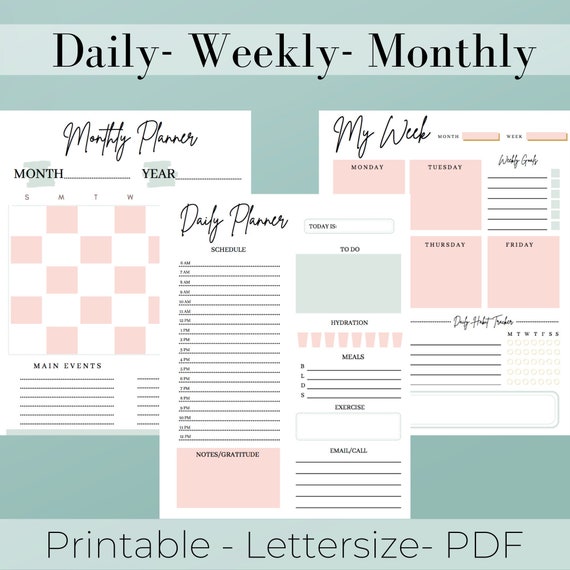 Daily Planner Weekly Planner Monthly Planner Printable | Etsy