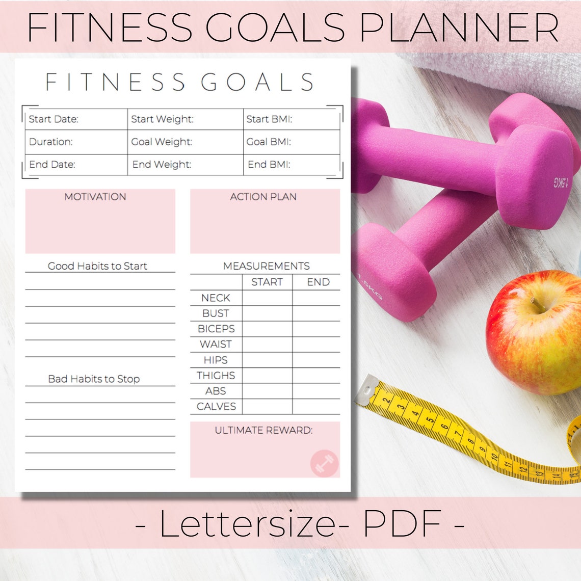 Printable Fitness Planner Fitness Goals Tracker Workout Etsy