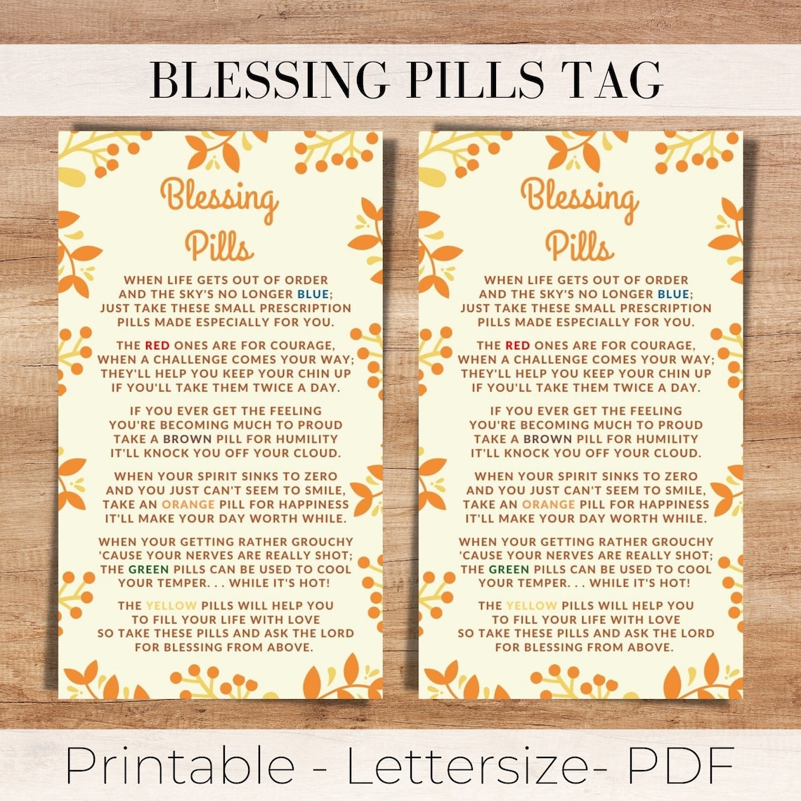 Blessing Pills Tag M&M Tag Harvest Tag Printable Tag Etsy