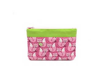 Cosmetic bag - makeup bag - zipped bag - foxes pink