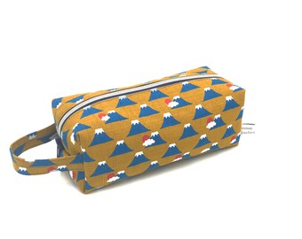 Large pencil case - pencil case - pencil case - blue Fujis on yellow