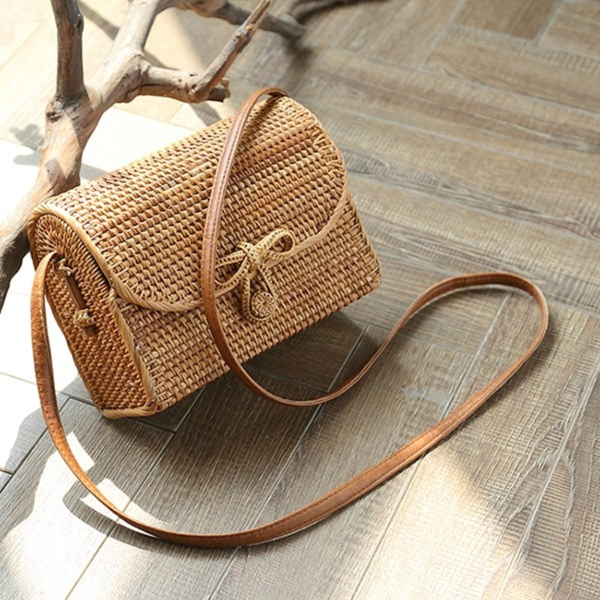 Rattan woven shoulder bag handmade square bag natural woven Etsy