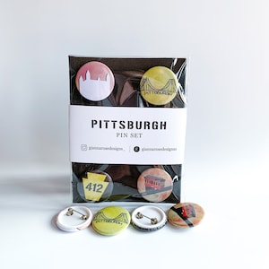 Pittsburgh Pin or Magnet Set | Set of 4  - PPG Place, Incline, 412, Bridge | 1" Buttons