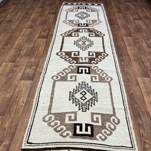 3x12 Cream Brown Turkish Runner rug, 3x12 Vintage Runner Rug, Oushak Runner Rug, Antique Runner Rug, Hallway Runner Rug, 3x12 Runner Rug