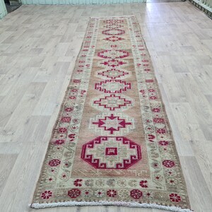 3x12 Neutral Turkish Runner rug, 3x12 Vintage Runner Rug, Oushak Runner Rug, Antique Runner Rug, Hallway Runner Rug, 3x12 Runner Rug