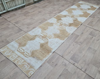 3x13.2 Neutral Turkish runner rug, Turkish Style rug runner, Oushak Runner, Vintage runner rug, Hallway runner rug, antique runner rug