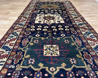 3.7x10 Persian Runner Rug, Thick Anatolian Turkish Runner Rug, Handknotted Runner Rug, Turkish Runner rug, Colorful Vintage runner rug,