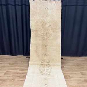 3x12 Neutral Turkish Runner rug,3x12 Vintage Runner Rug, Oushak Runner Rug, Antique Runner Rug, Hallway Runner Rug, 3x12 Runner Rug