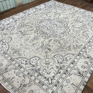 9.8x12 Vintage Oushak Rug: Neutral Handknotted Turkish Area Rug