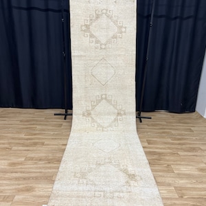3x11 Neutral Runner Rug, Turkish Runner Rug, Oushak Runner Rug,3x11 Vintage Runner Rug, Hallway Runner Rug, Handmade Runner Rug, antique rug