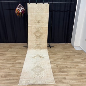 3x12 Neutral Turkish Runner rug,3x12 Vintage Runner Rug, Oushak Runner Rug, Antique Runner Rug, Hallway Runner Rug, 3x12 Runner Rug