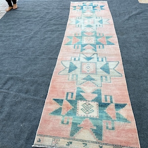 3X12 Turkish Runner Rug, Neutral Vintage Runner Rug, Hallway Rug, 3x12 Oushak Runner Rug, Muted Runner Rug, Handmade Runner Rug, 3x12 Rug