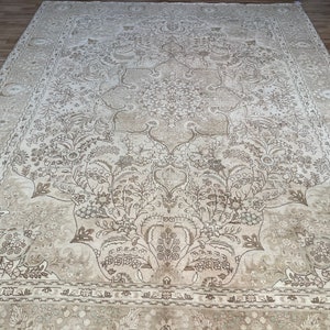 Oversized Neutral Oushak Rug: 9.8x12 Vintage Turkish Hand-Knotted Area Rug