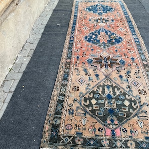3.5x11 antique runner rug/ vintage runner rug/turkish runner rug/ handmade runner rug/ oushak runner rug/ hallway runner rug/3x11 runner rug