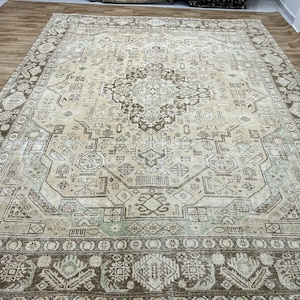 10x13 Velvet feeling Turkish Rug, Neutral Oushak Rug, Vintage Turkish Rug,  Area Rug 10x13, Large Muted Oushak Rug, Antique Rug, 10x13 Rug