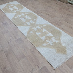 3x12.2 Neutral Turkish Runner Rug, Narrow Runner Rug,3X12  Oushak Runner, Vintage Turkish Runner Rug, Hallway Runner Rug, Kitchen Runner Rug