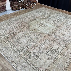 Oversize 9.8x12 Vintage Oushak Rug: Handknotted Turkish Area Rug