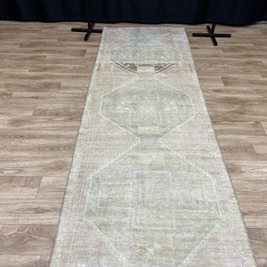 3x11.6 Vintage Turkish Runner rug, 3x12  Neutral Runner Rug, Oushak Runner Rug, Antique Runner Rug, Hallway Runner Rug, 3x12 Runner Rug