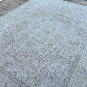 9.2x12 Vintage Hand-Knotted Oushak Rug: Large Muted Turkish Rug